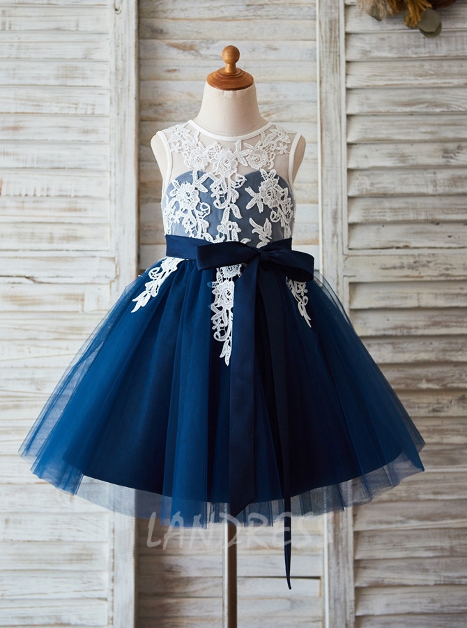 Navy and white 2024 flower girl dress