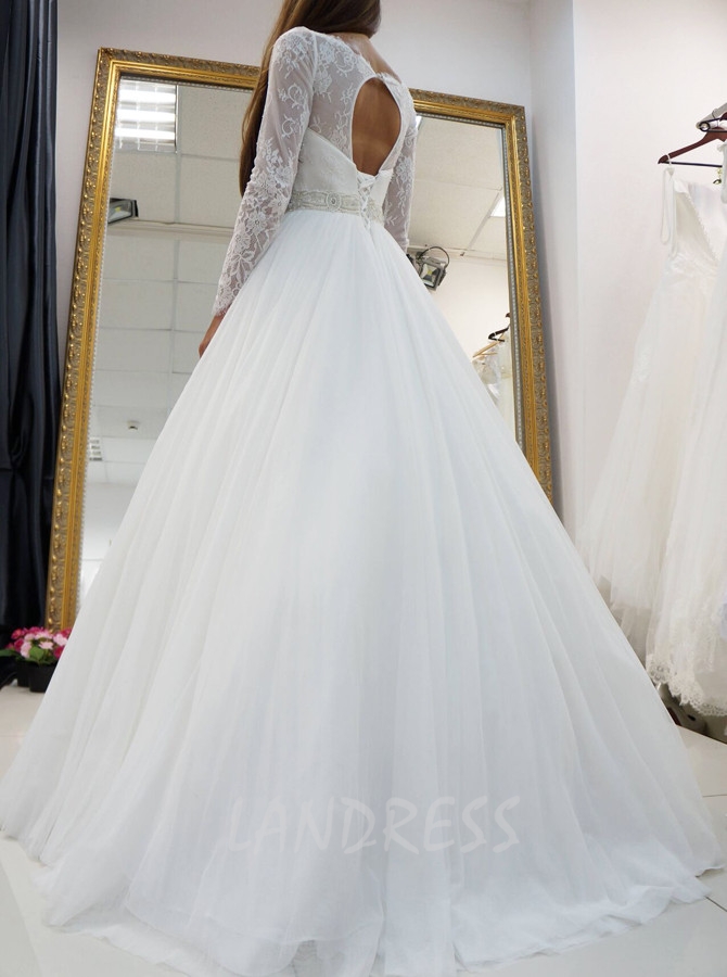 A line Wedding Dresses with Sleeves Cutout Wedding Dress Customize