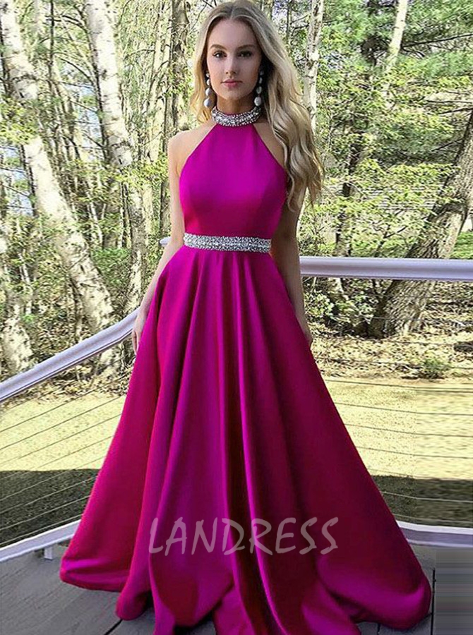 Halter Prom Dress,Backless A-line Evening Dress - Landress.co.uk