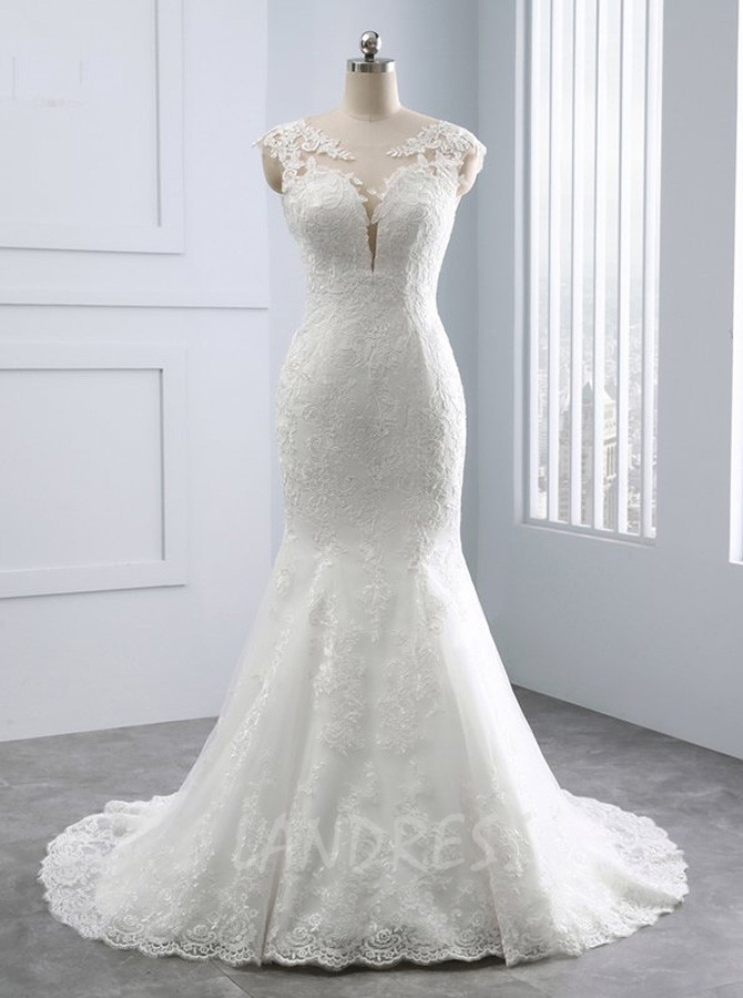 Ivory Mermaid Wedding Dresses Lace Vintage Wedding Dress