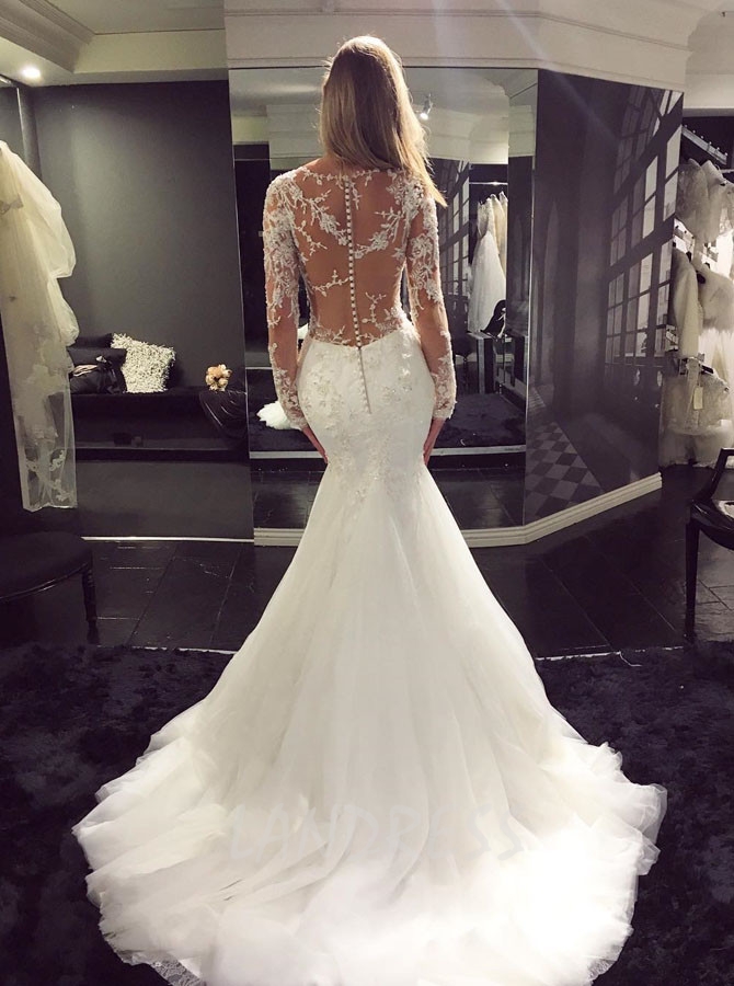 Long sleeve mermaid on sale wedding dresses uk