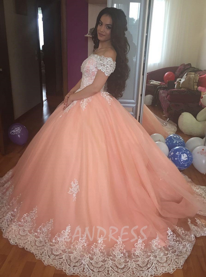 Light pink princess top wedding dress