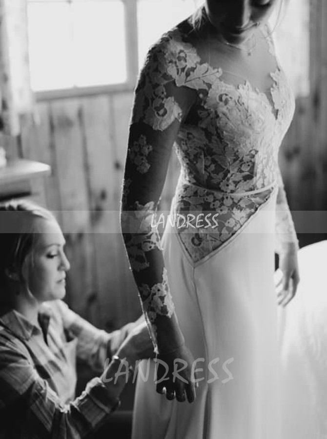 Sheath Wedding Dress with Detachable Tulle Skirt Long Sleeves