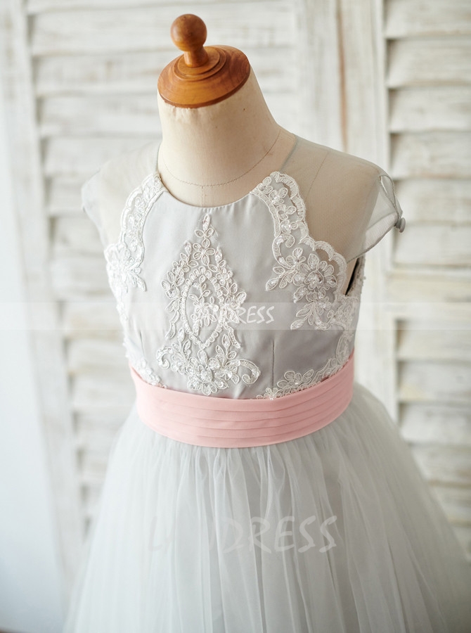 Silver and white cheap flower girl dresses