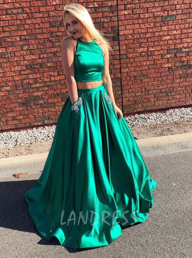 Two piece prom dresses with outlet pockets