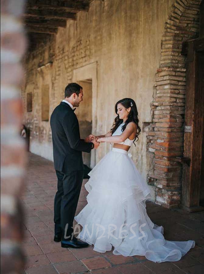 Two Piece Wedding Dresses White Ruffled Wedding Gown Landress