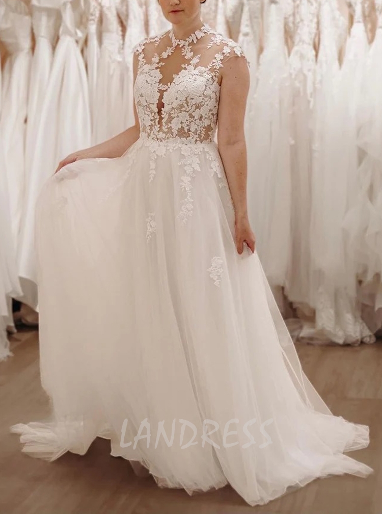 High neck a on sale line wedding dress