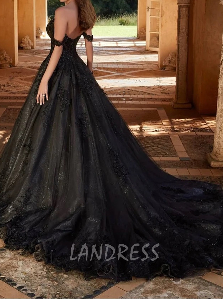 Off The Shoulder Black Wedding Dress Landress