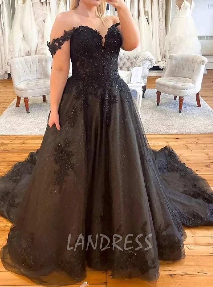 Off The Shoulder Black Wedding Dress Customize