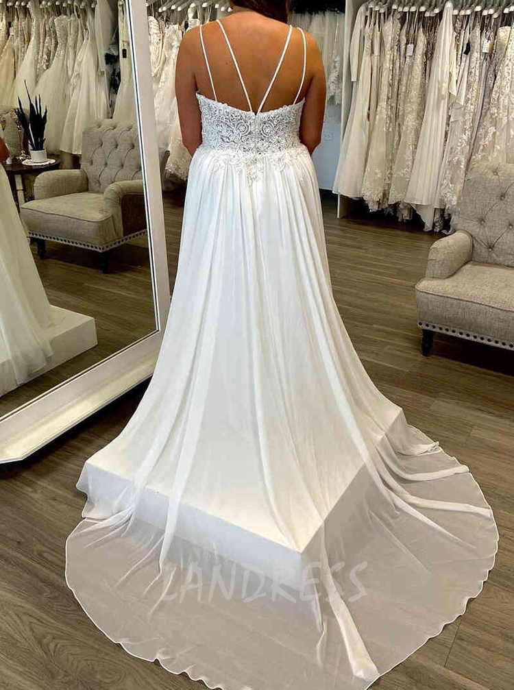 Spaghetti strap chiffon deals wedding dress