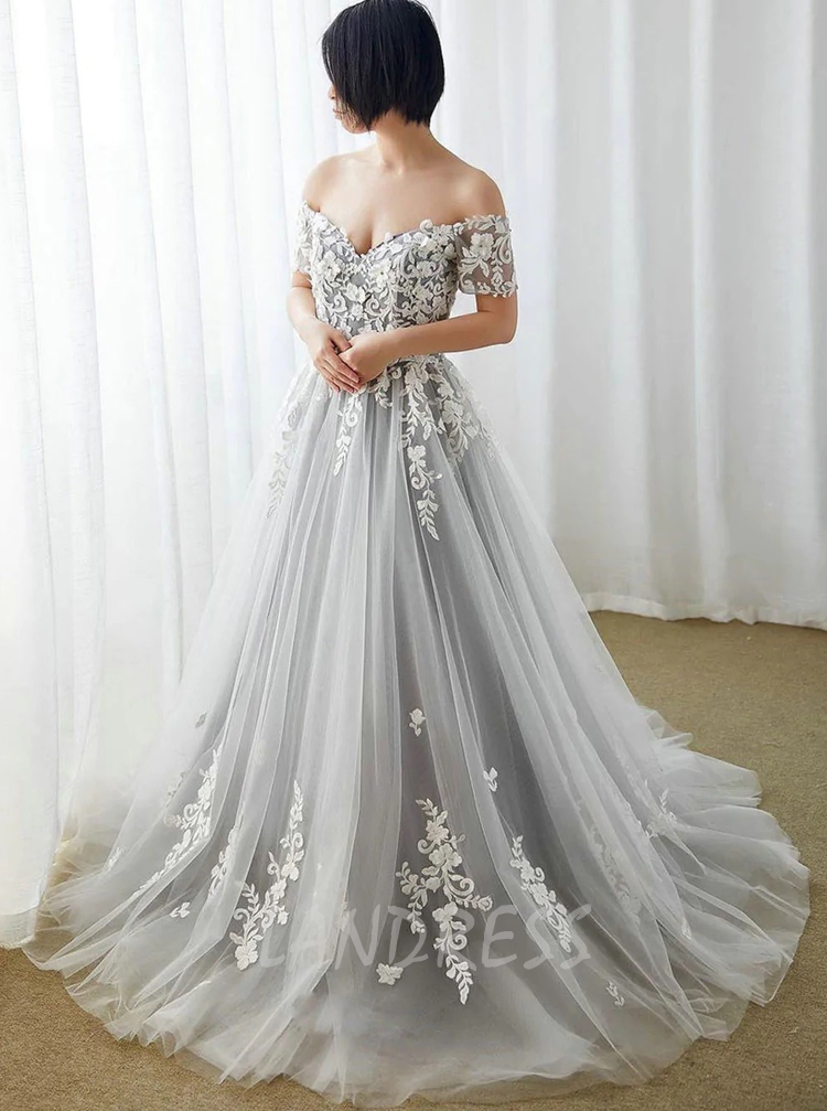 Silver white wedding on sale dress