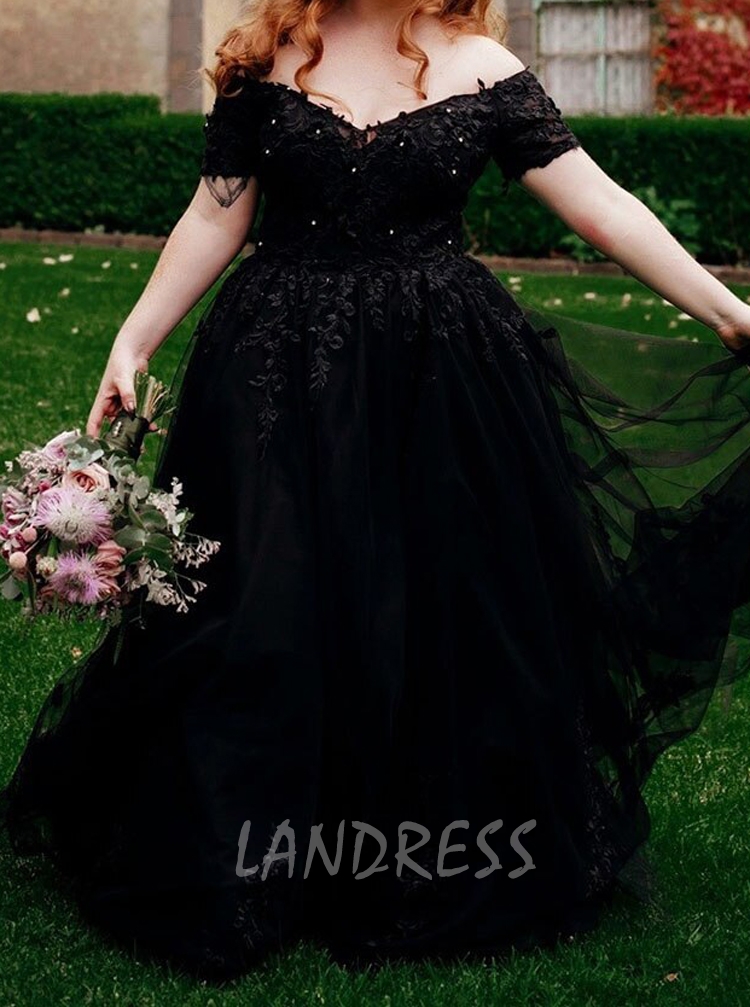black lace wedding dress plus size
