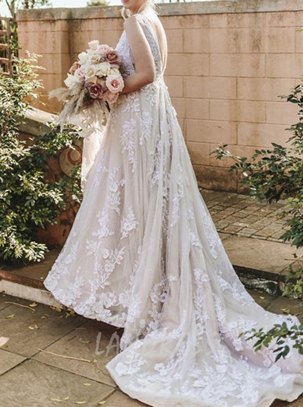 Plus size champagne on sale wedding dress