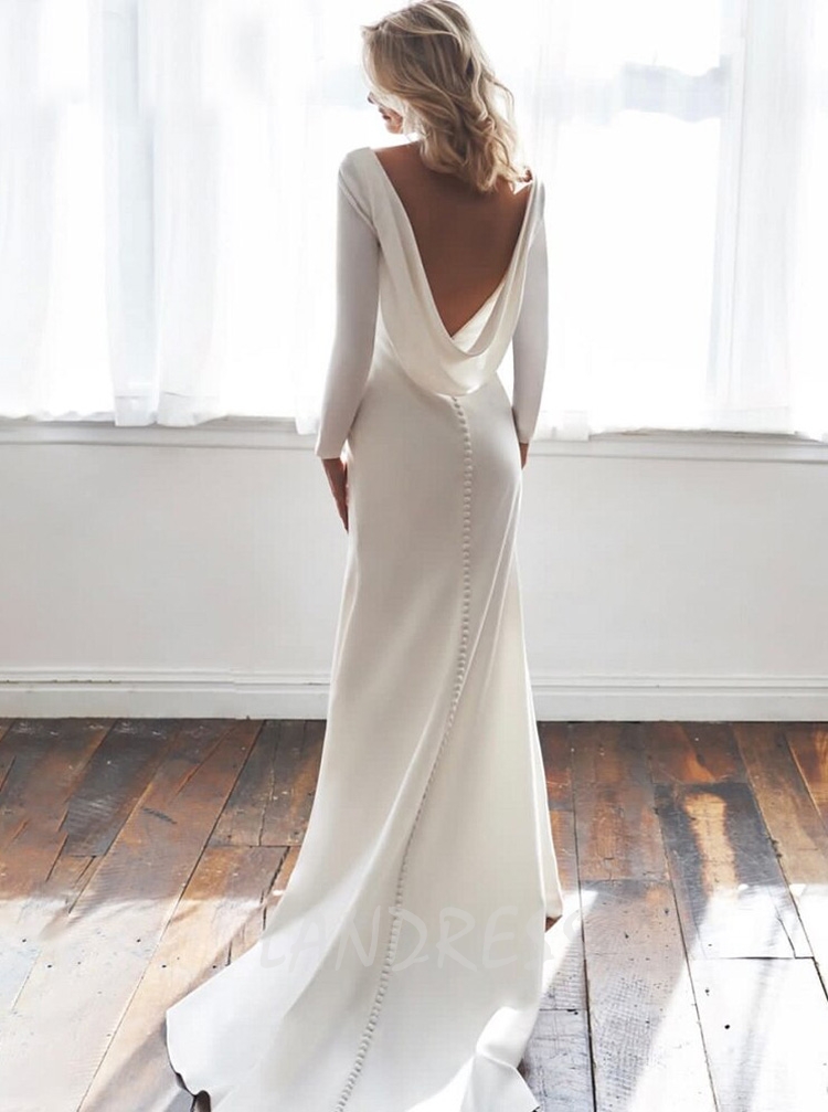 Long sleeve cowl shop back wedding dress