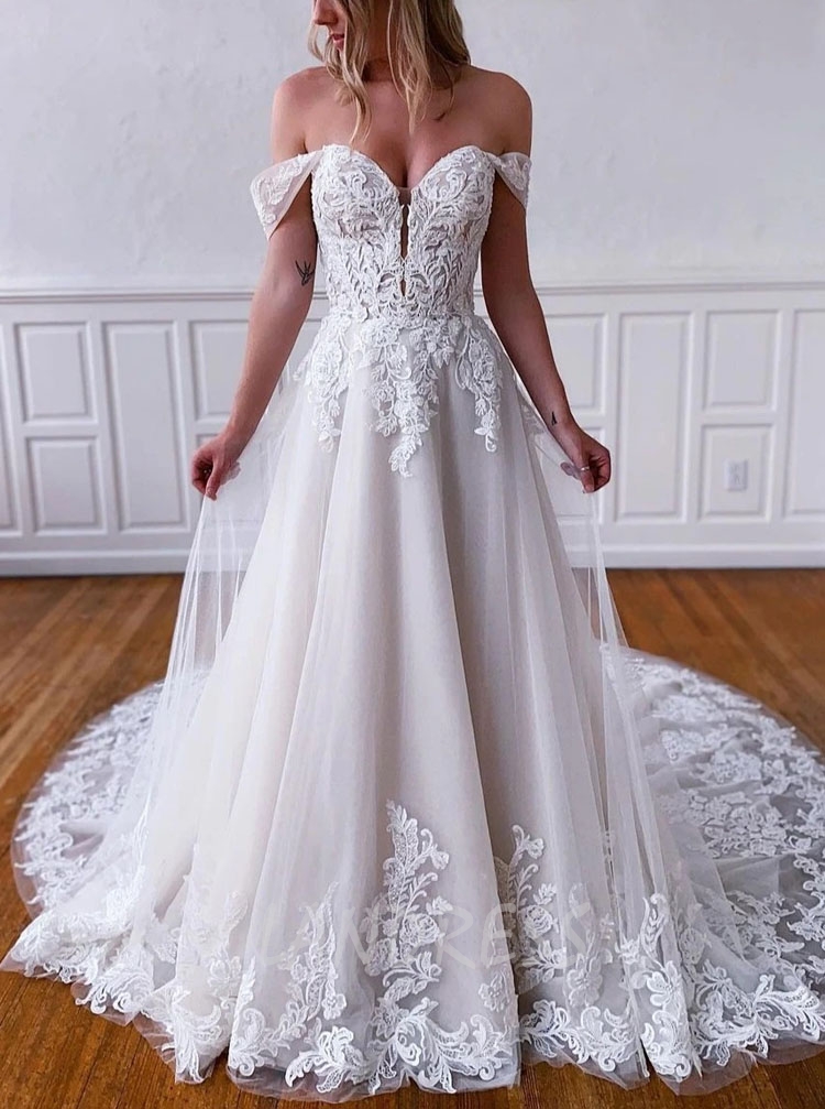 Off the shoulder on sale wedding dress a line