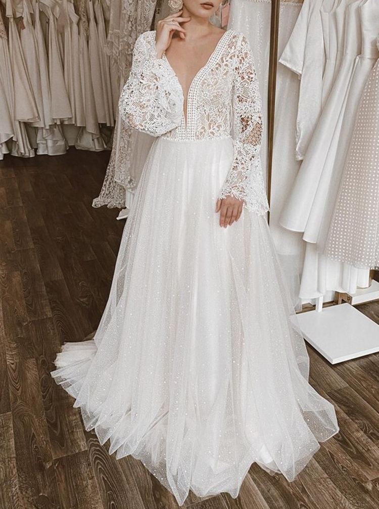 Fringe sleeve best sale wedding dress