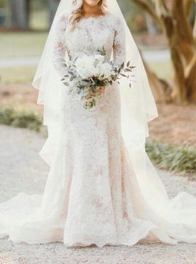 Modest Lace Long Sleeve Wedding Gown Landress