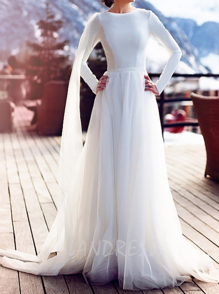 Long sleeve hotsell wedding dress plain